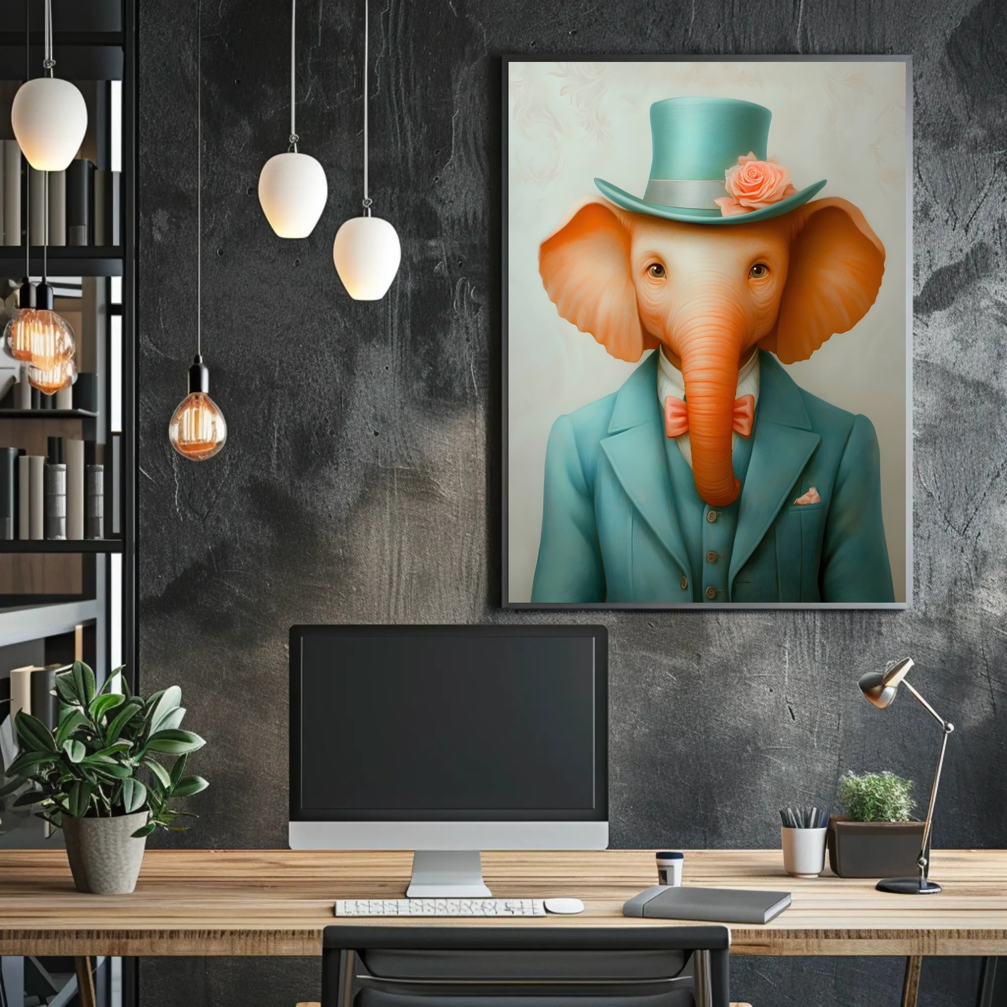 Dapper Elephant Whimsical Poster Art Print