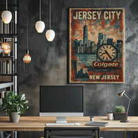 Jersey City Colgate Clock Urban Cityscape Art Deco Retro Eighties Heritage Nostalgic Decor Poster