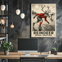 Whimsical Reindeer Skating Vintage Sports Poster