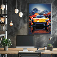 Sleek Orange Sports Car Adventure Abstract, Artistic, or Pop Culture Poster