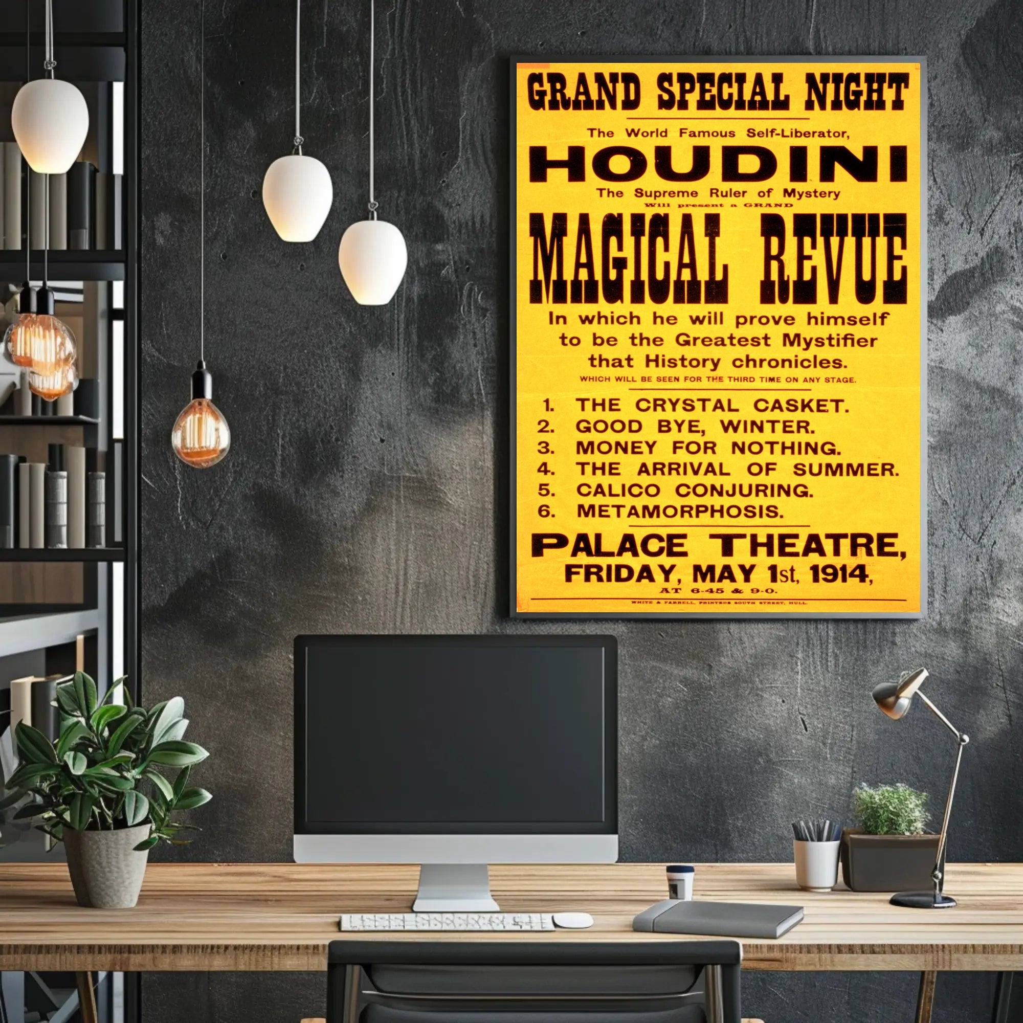 Houdini Magic Show Vintage 1914 Cultural or Heritage Poster