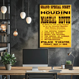 Houdini Magic Show Vintage 1914 Cultural or Heritage Poster