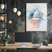 Vintage US Capitol Dome Americana Themed Wall Art Poster