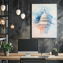 Vintage US Capitol Dome Americana Themed Wall Art Poster
