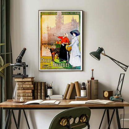 Paris to Bruxelles Vintage Travel Vintage Poster
