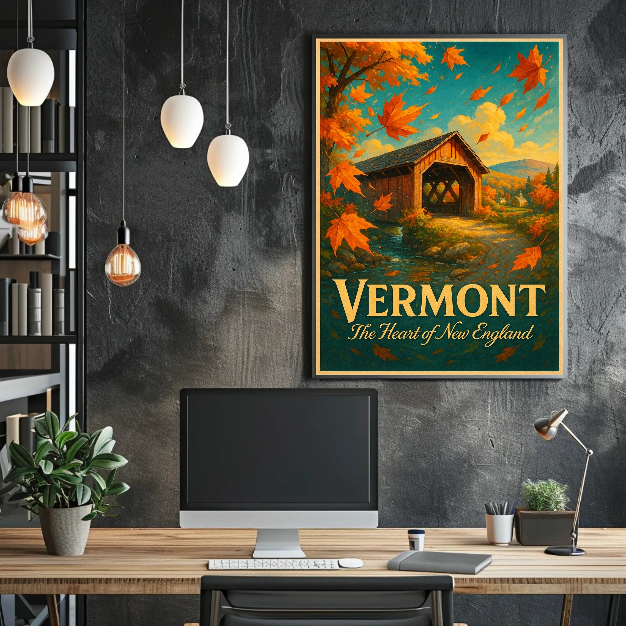 Vermont Autumn Travel Poster Vintage Wall Art