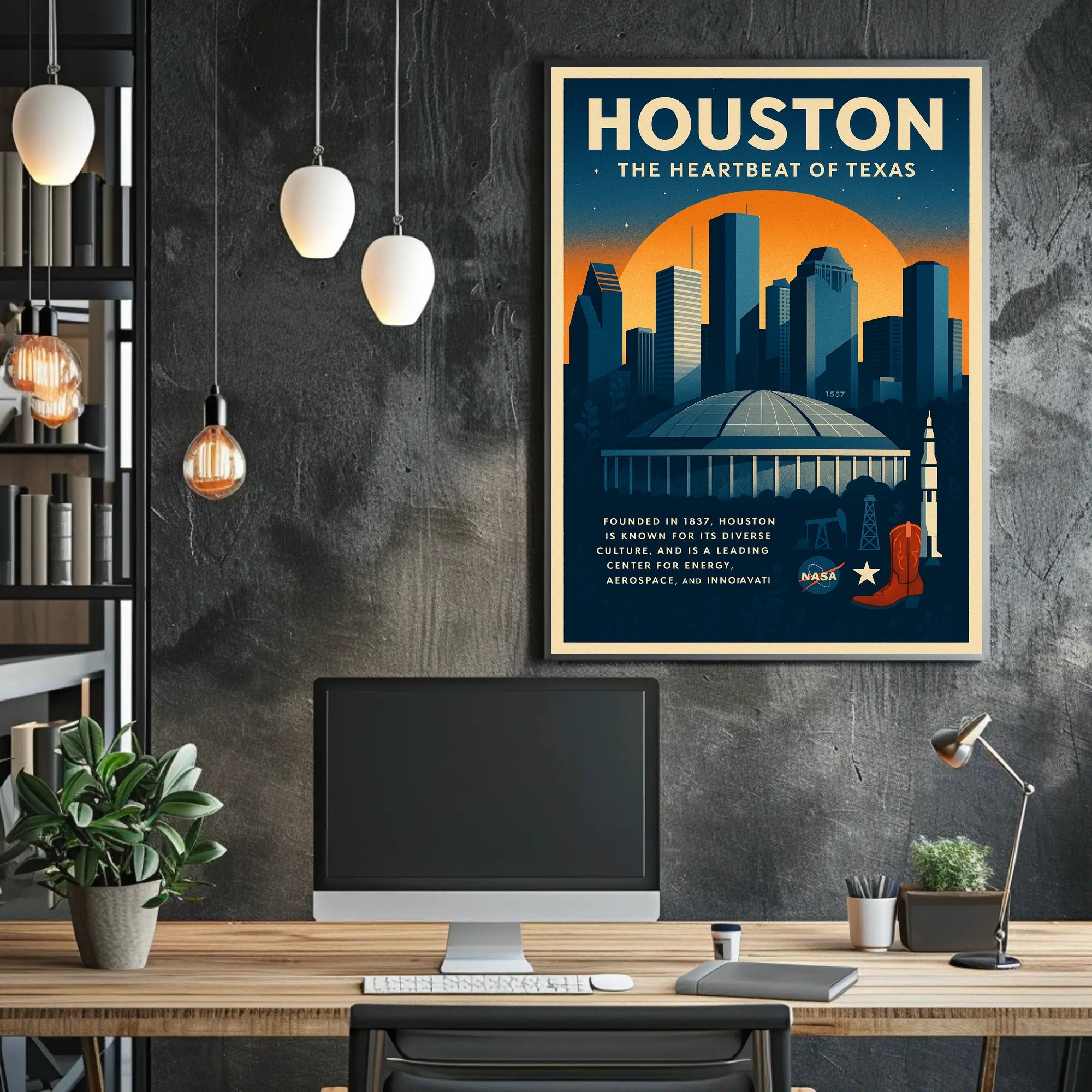Houston Travel Poster Vintage Wall Art Print