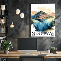 Crater Lake Watercolor Wall Art Poster