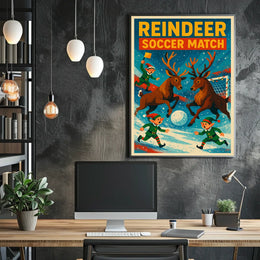 Reindeer Soccer Match Vintage Holiday Poster