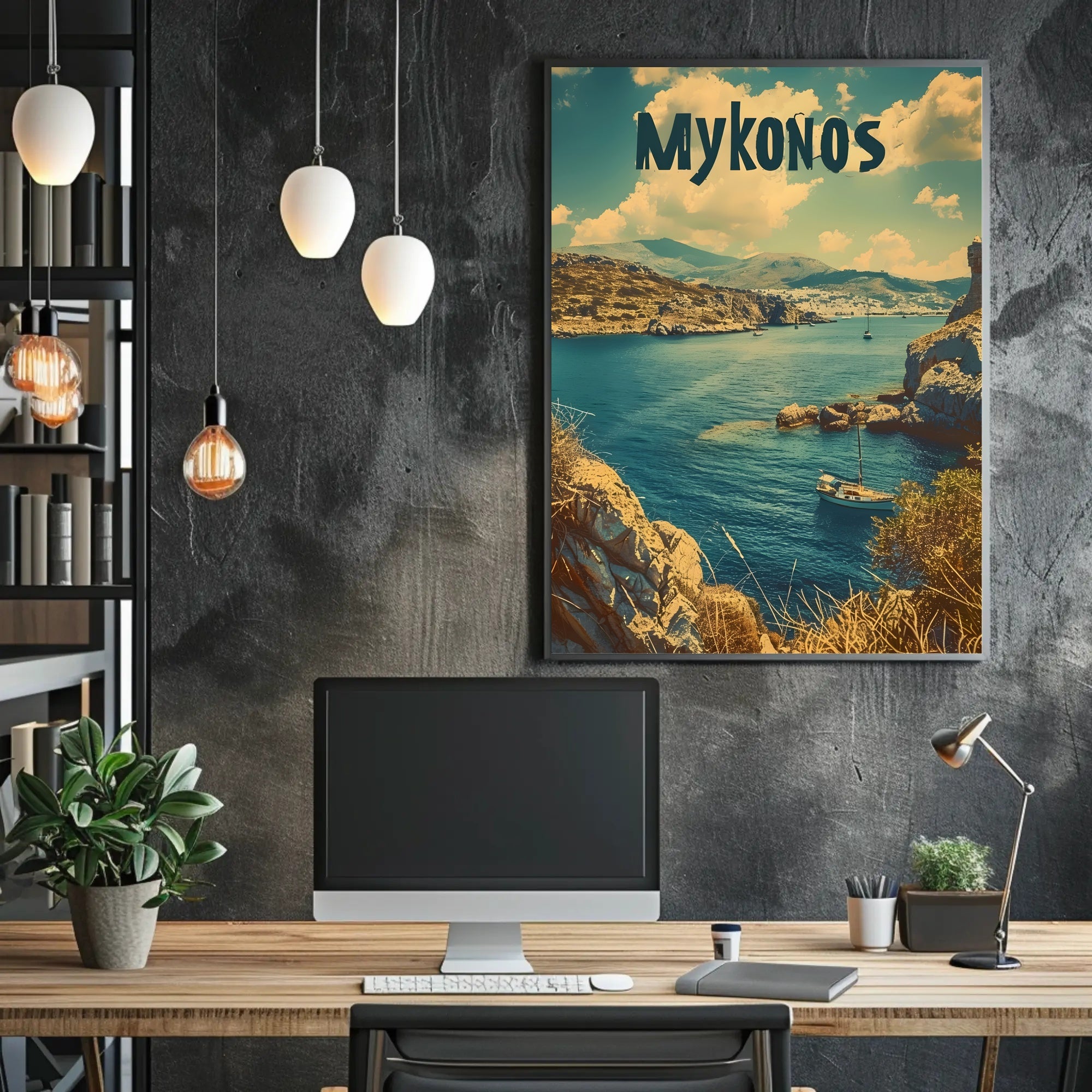 Mykonos Coastal Vista Vintage Travel Poster