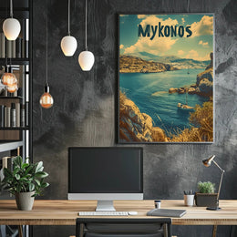 Mykonos Coastal Vista Vintage Travel Poster