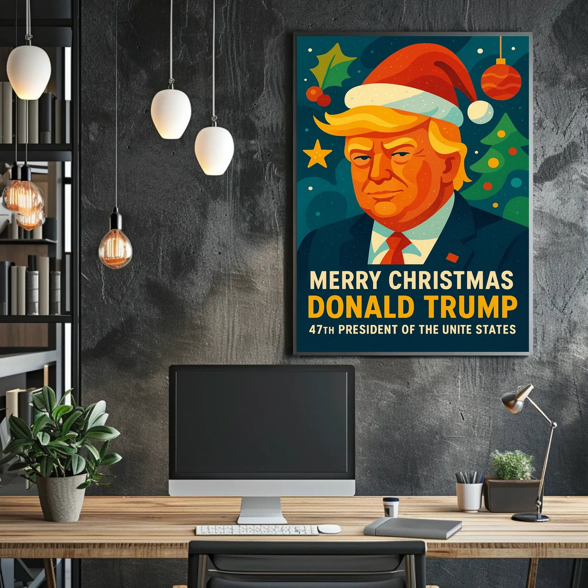 Festive Christmas Portrait Décor in Artistic Pop Culture Poster