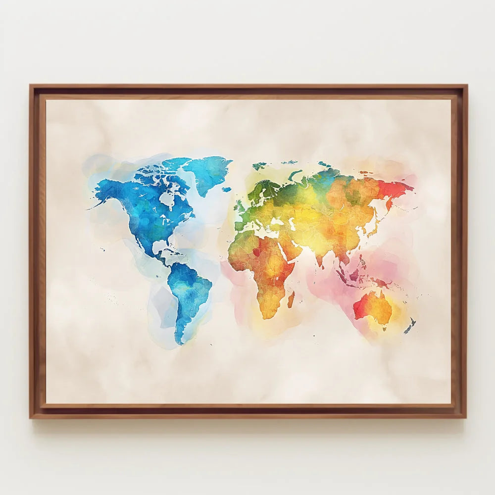 Vibrant Watercolor World Map Poster for Art Lovers