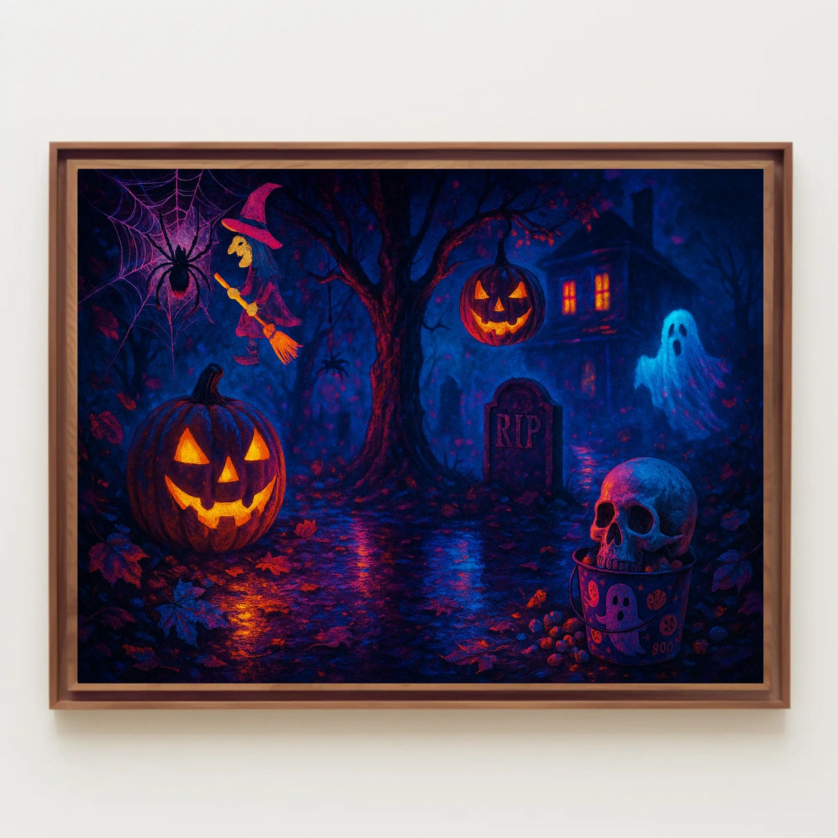 Halloween Night Spectacle Gothic Photography Realism NYC Skyline Spooky Vibe Urban Decor Lovers Poster