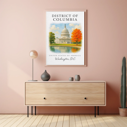 Washington DC Capitol Autumn Reflection Travel Poster