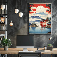 Serene Japanese Landscape with Iconic Torii Gate Poster