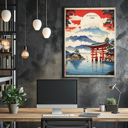 Serene Japanese Landscape with Iconic Torii Gate Poster