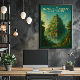 Hanging Gardens of Babylon Photorealistic Fantasy Mythology Poster