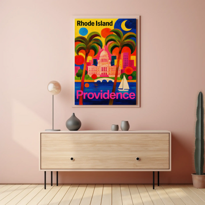 Providence Rhode Island Colorful Capitol Skyline Travel Poster Travel Poster