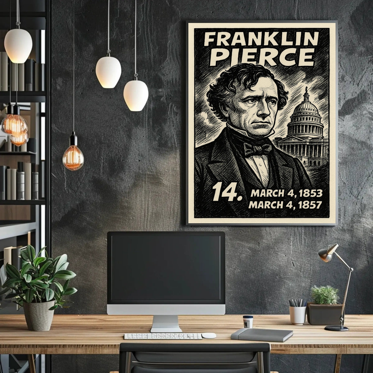 Franklin Pierce 14th President of the United States B & W Comic Sketch Poster