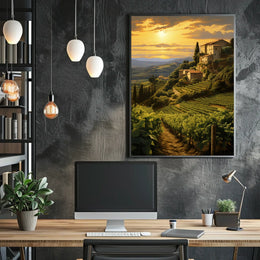 Tuscany Vineyard Sunset: Romantic Landscape Travel Poster