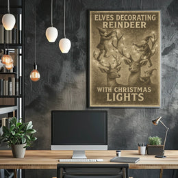 Elves Decorating Reindeer Poster