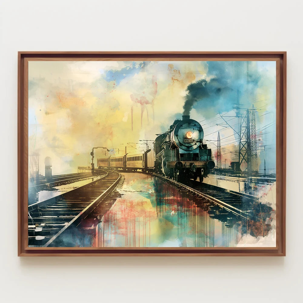 Vintage Steam Train Poster: Nostalgic Watercolor Adventure