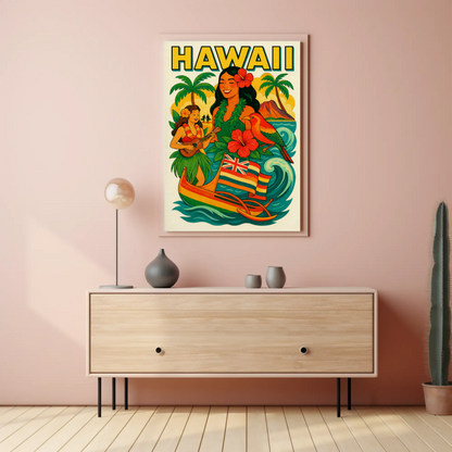 Hawaii Culture Island Canoe Flowers Poster