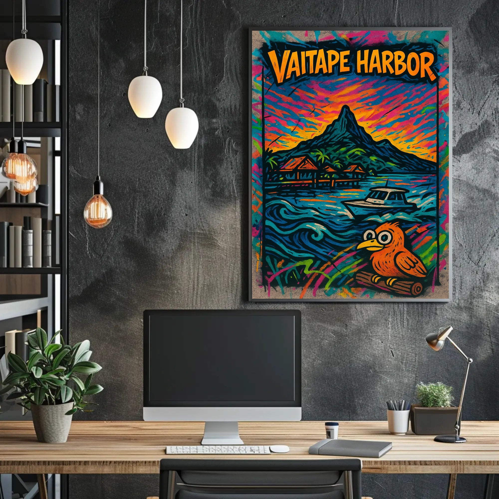 Vibrant Vaitape Harbor Travel Poster PosterGoat