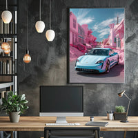 Futuristic Drive in a Surreal Landscape Poster PosterGoat
