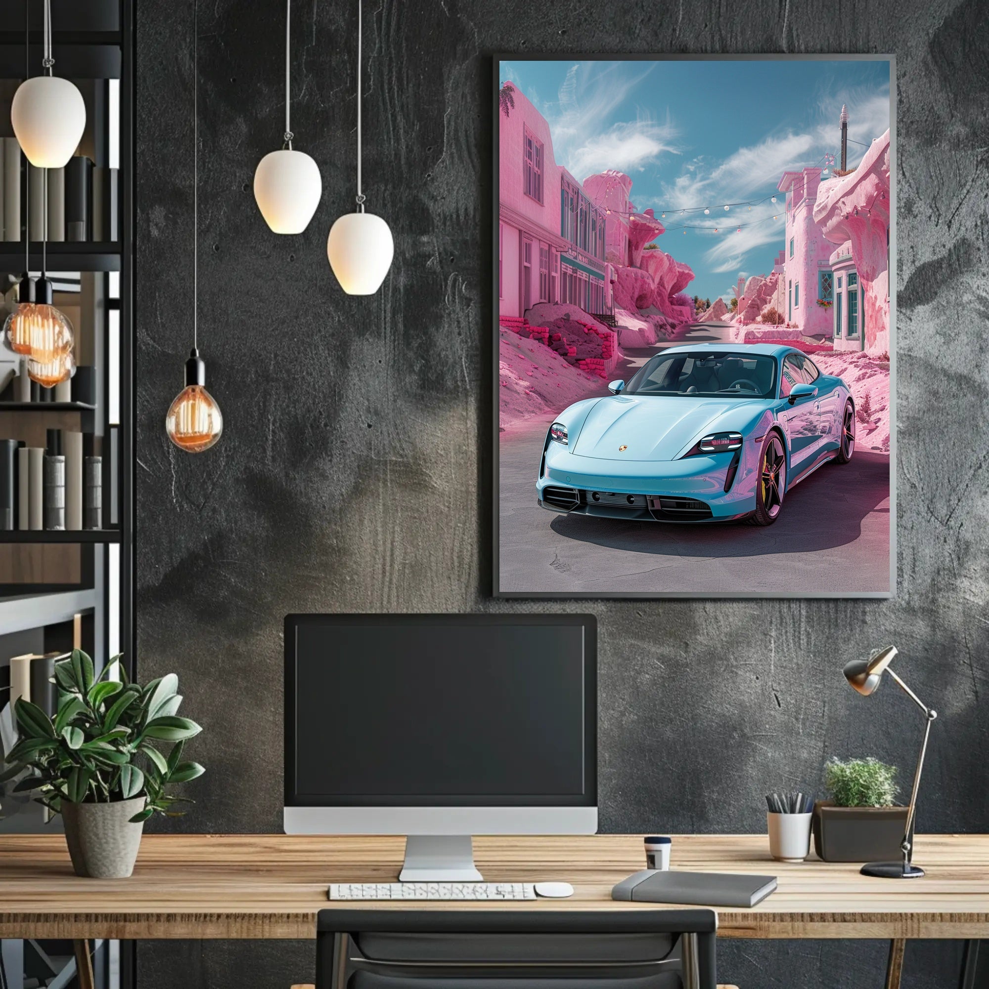 Futuristic Drive in a Surreal Landscape Poster PosterGoat