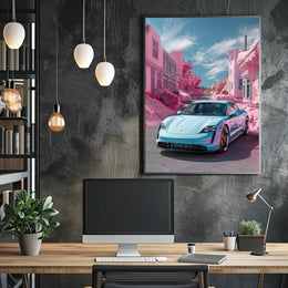 Futuristic Drive in a Surreal Landscape Poster PosterGoat