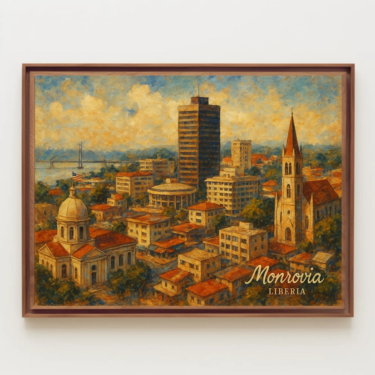 Monrovia Liberia African Cityscape Digital Painting Vibrant Cultural Heritage Travel Poster