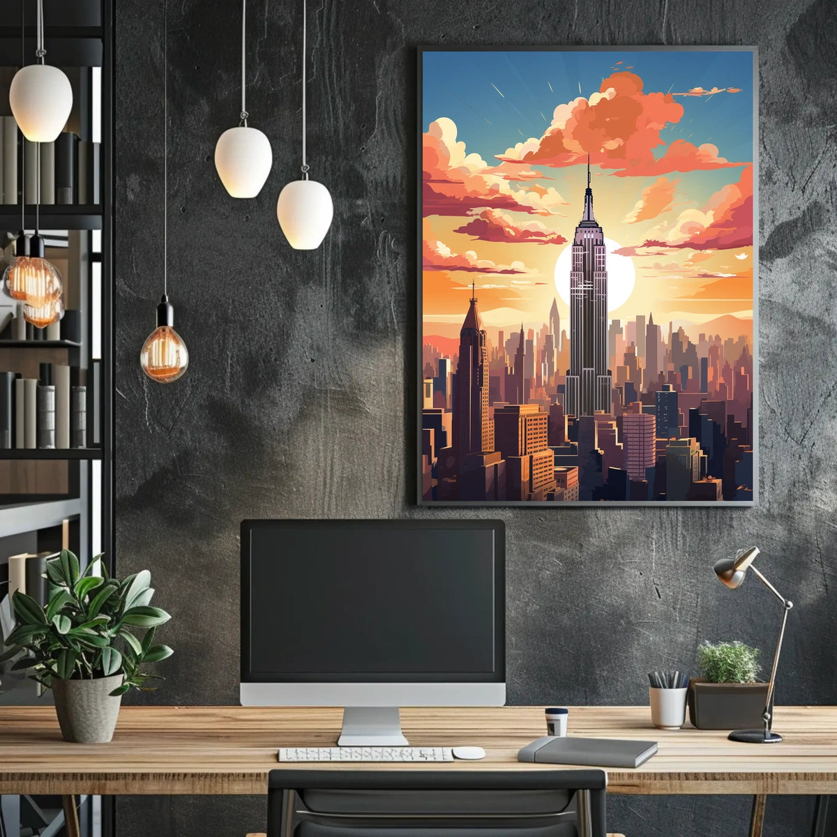 New York City Sunset Skyline Travel Poster