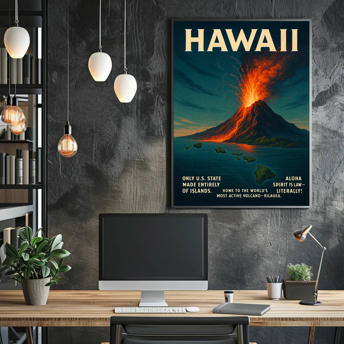 Hawaii Volcano Adventure Vintage Travel Poster Print