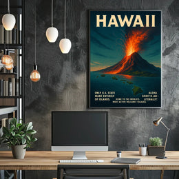 Hawaii Volcano Adventure Vintage Travel Poster Print