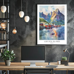 Lofoten Islands Watercolor Travel Poster PosterGoat