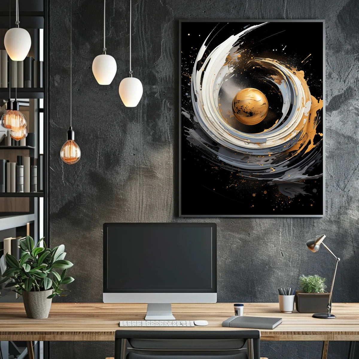 Golden Orb Abstract Art Print - Abstract Poster