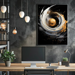 Golden Orb Abstract Art Print - Abstract Poster