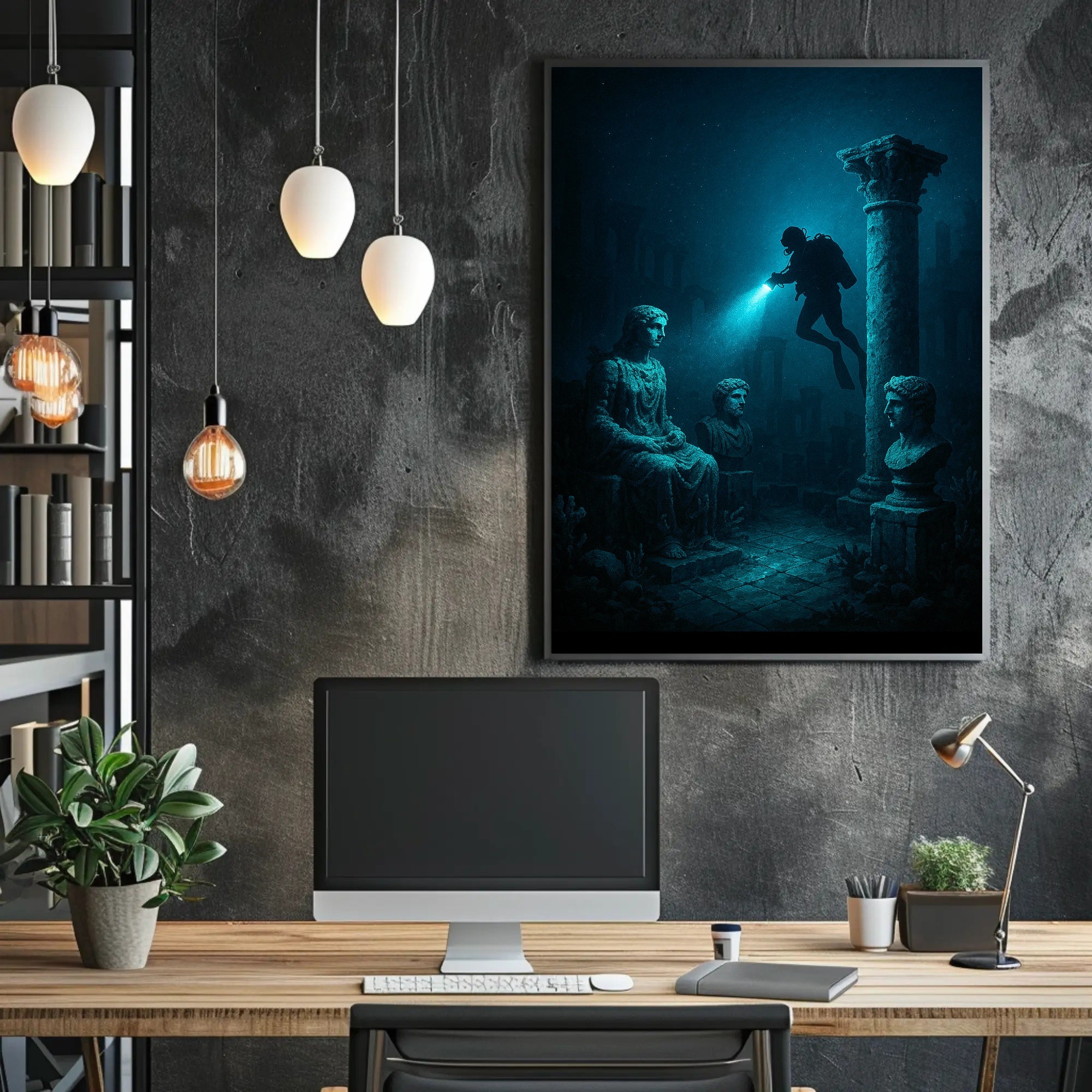 Underwater Ruins Exploration Art Print Poster PosterGoat