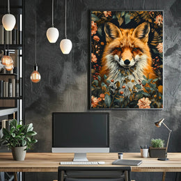 Fox Among Blossoms: Detailed Wildlife Art Animal Poster