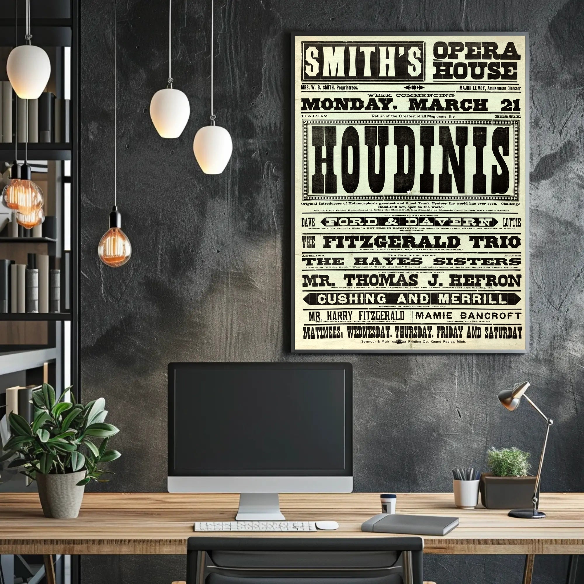 Houdini and Vaudeville Stars Early 20th Century Cultural Poster