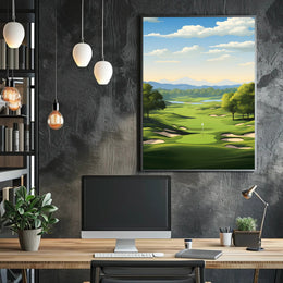 Serene Golf Course Scene Illustrative Sports Poster