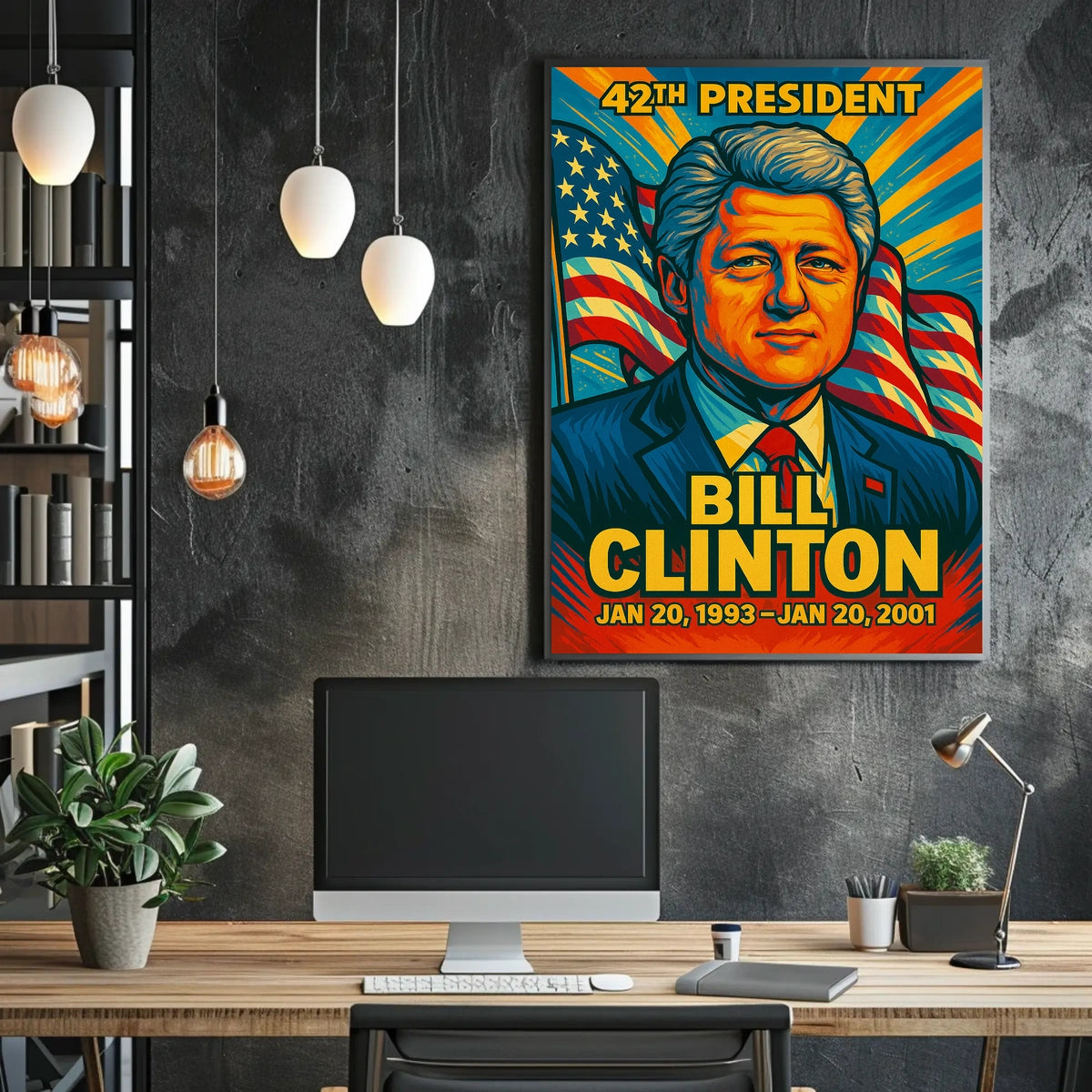 Bill Clinton 42nd President of the United States Colorful Comic Book Style Poster