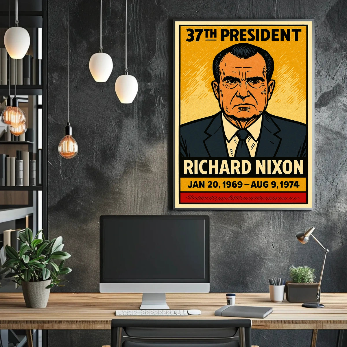 Richard Nixon 37th President of the United States Inked Comic Style Poster