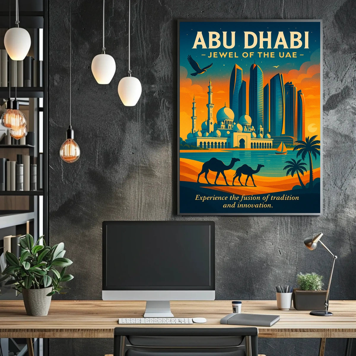 Abu Dhabi Skyline A Vibrant City Fusion Travel Poster