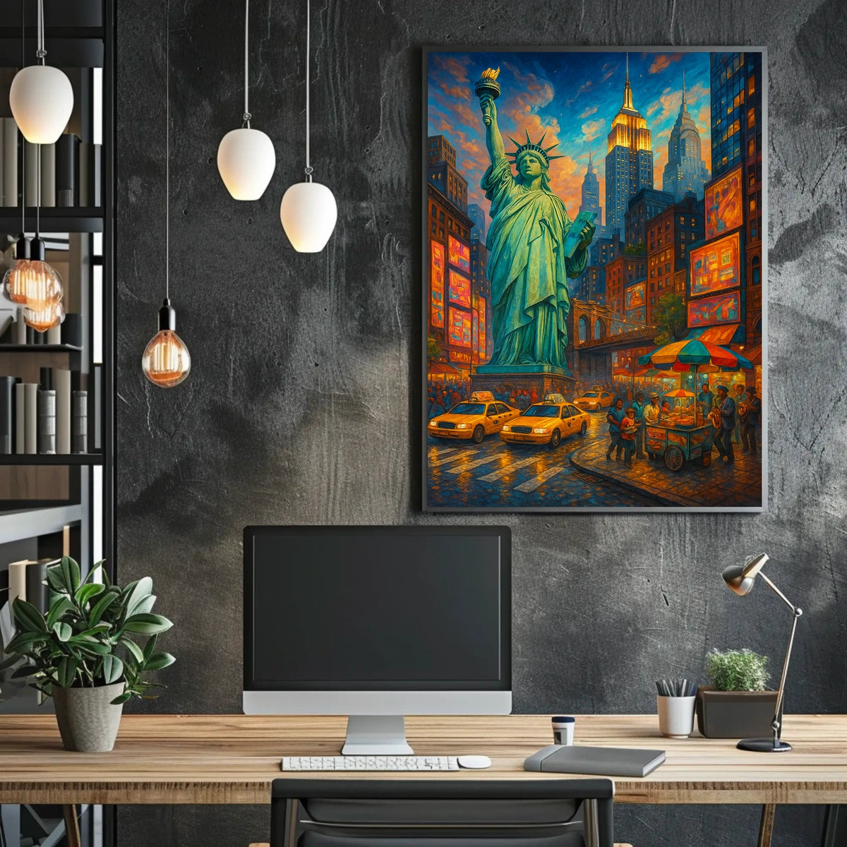 Vibrant New York City Street Scene Poster Modern Wall Art