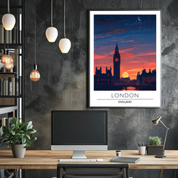 London Sunset Cityscape Illustration - Urban or Cityscape Poster