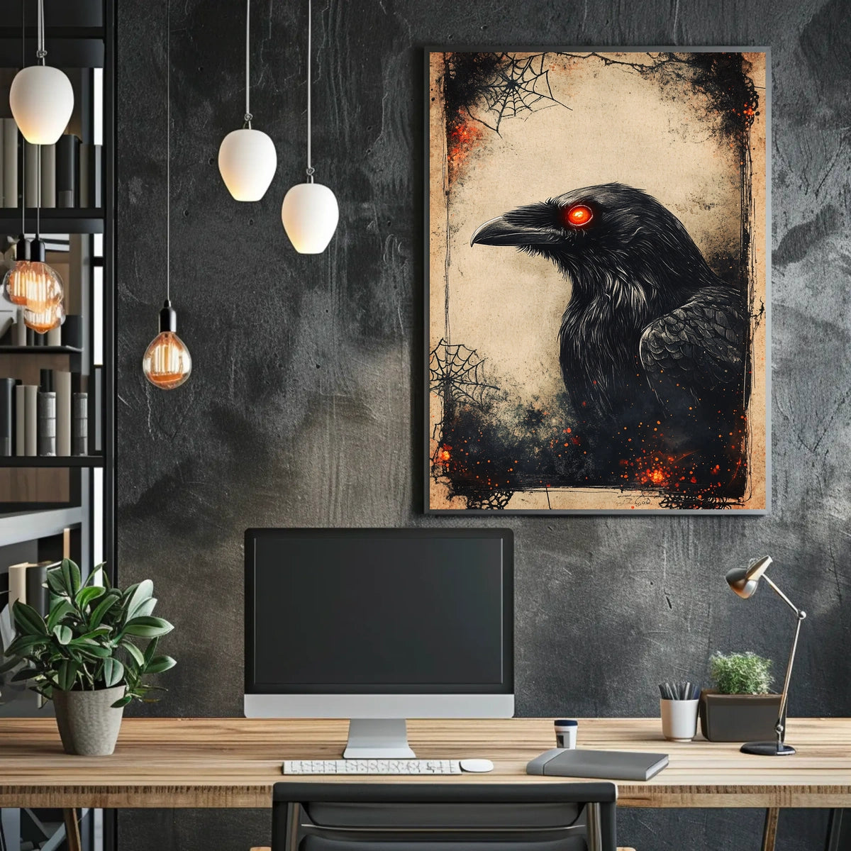 Raven with Red Eyes Artistic Animal Poster