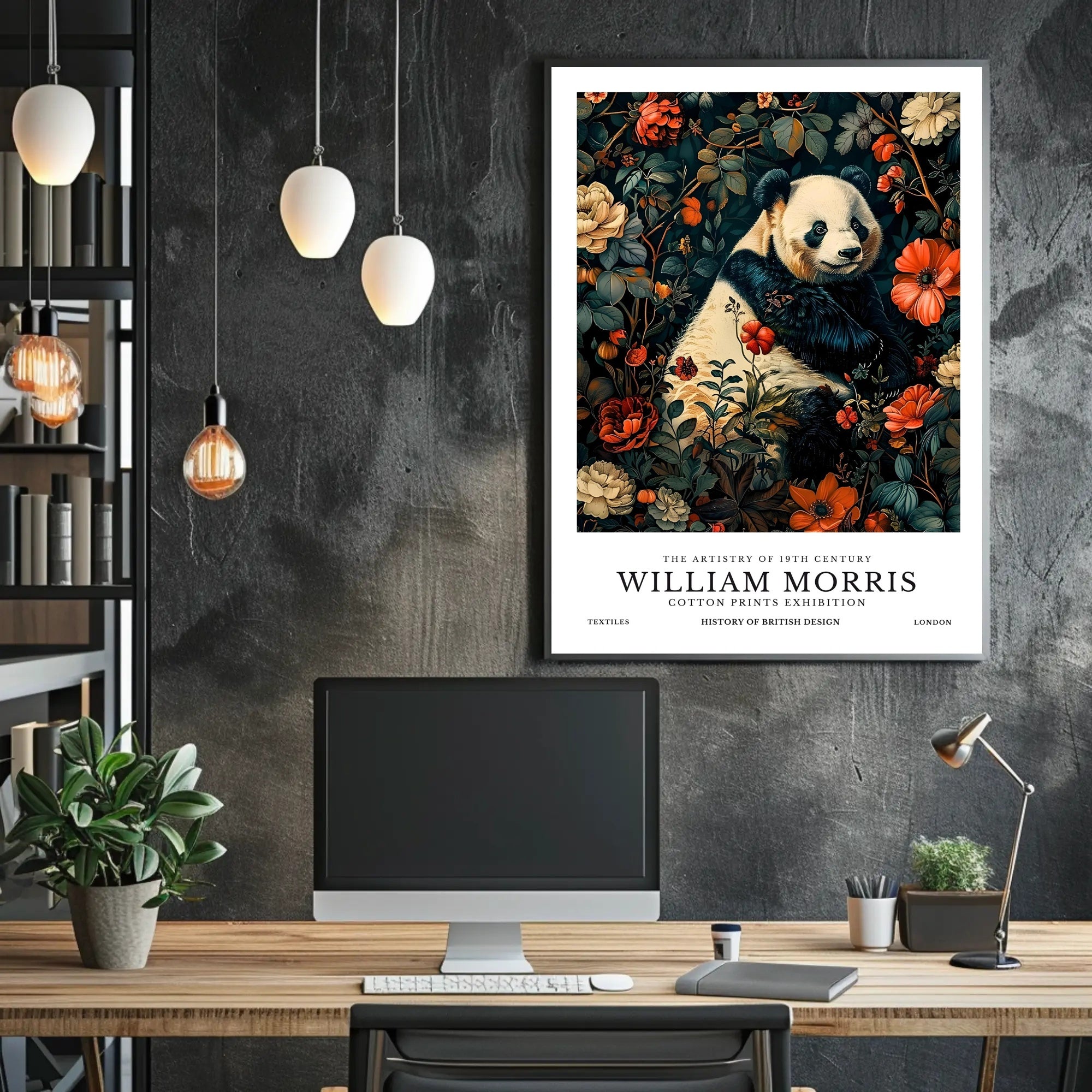 Elegant Panda Among Flowers Victorian Heritage Poster